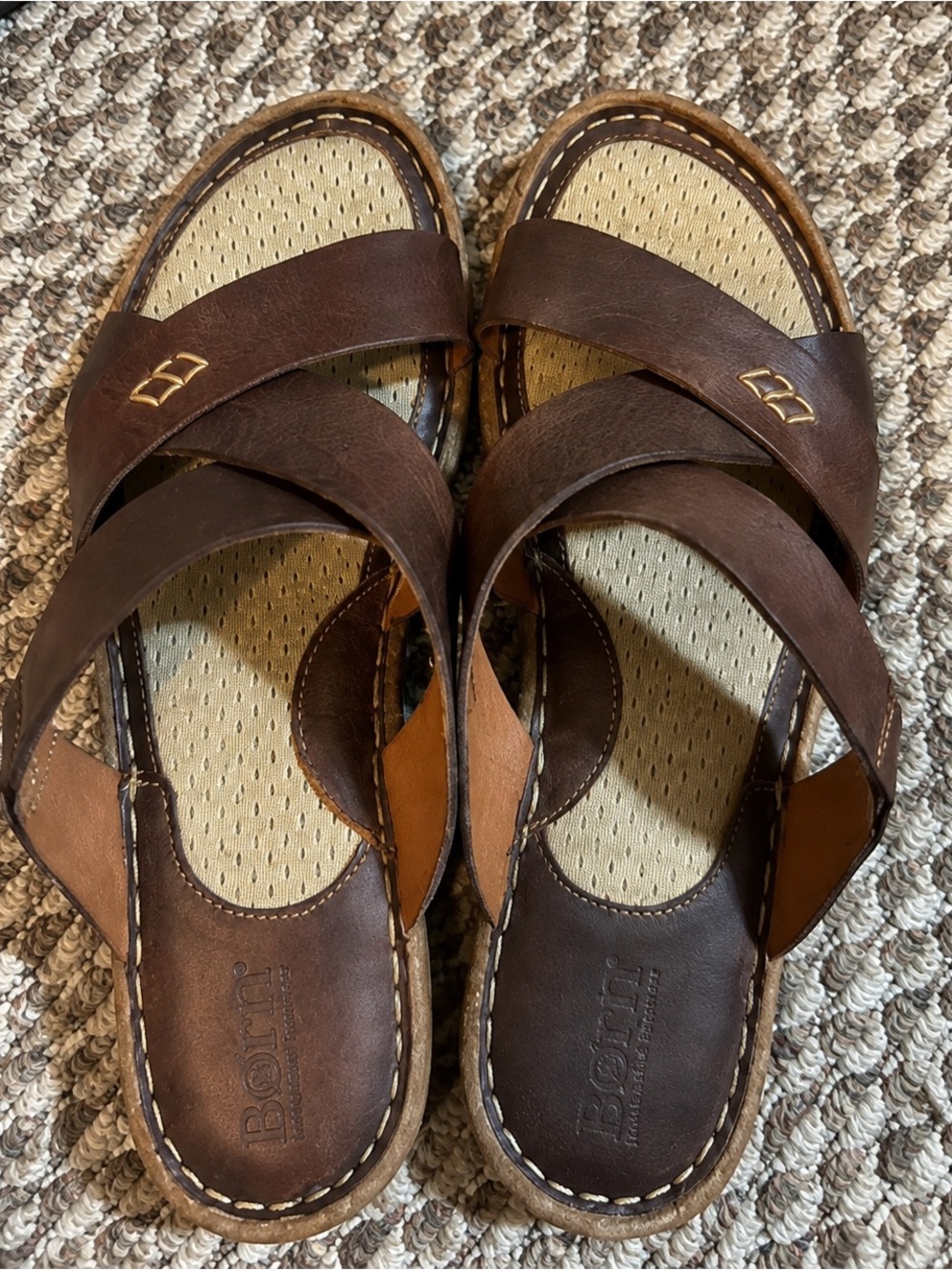 Børn Brown Leather Criss Cross Comfort Sandals Women’s Size 10